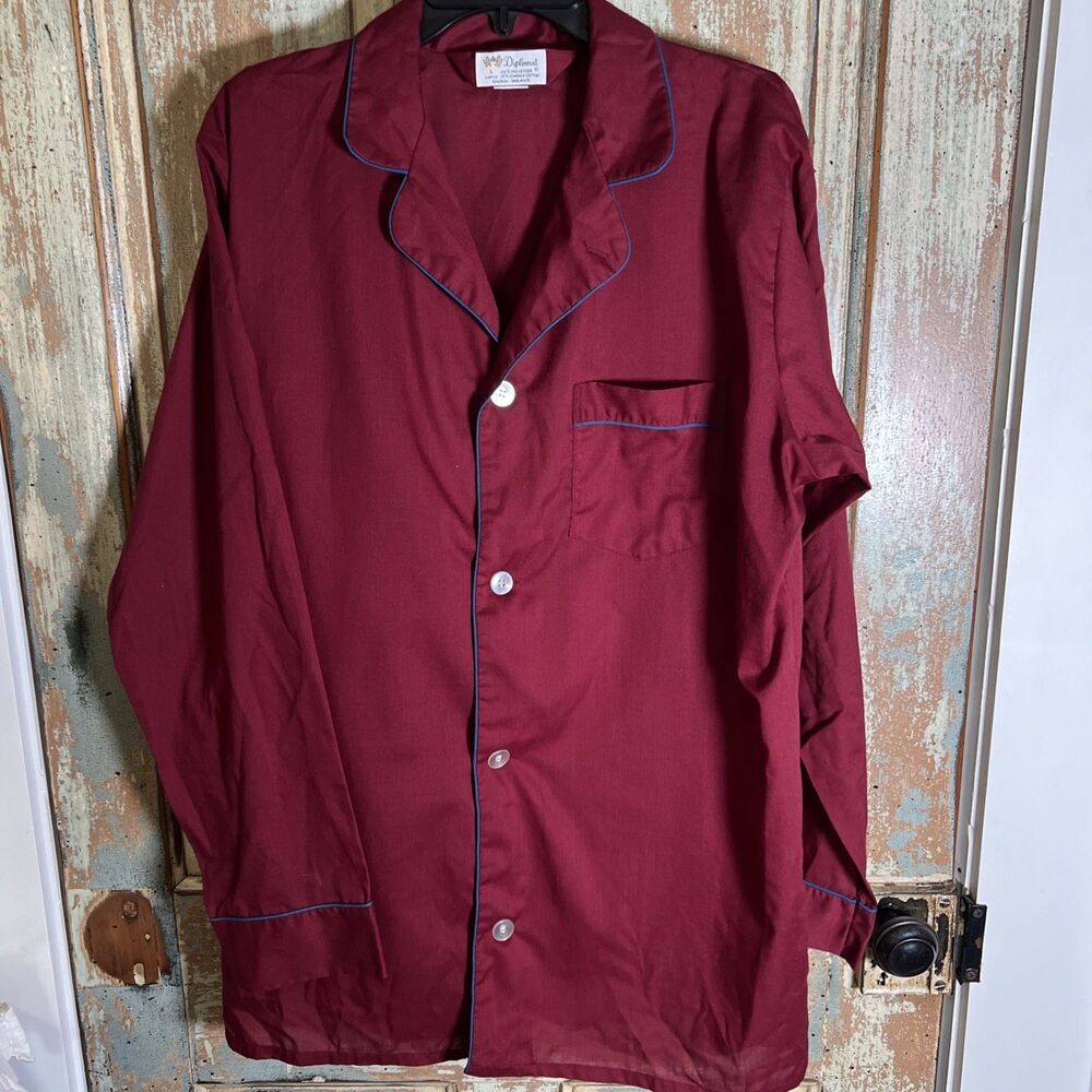 Vintage Unisex Boyfriend Style 70s Soft Diplomat Sleep Shirt Night Shirt Size L